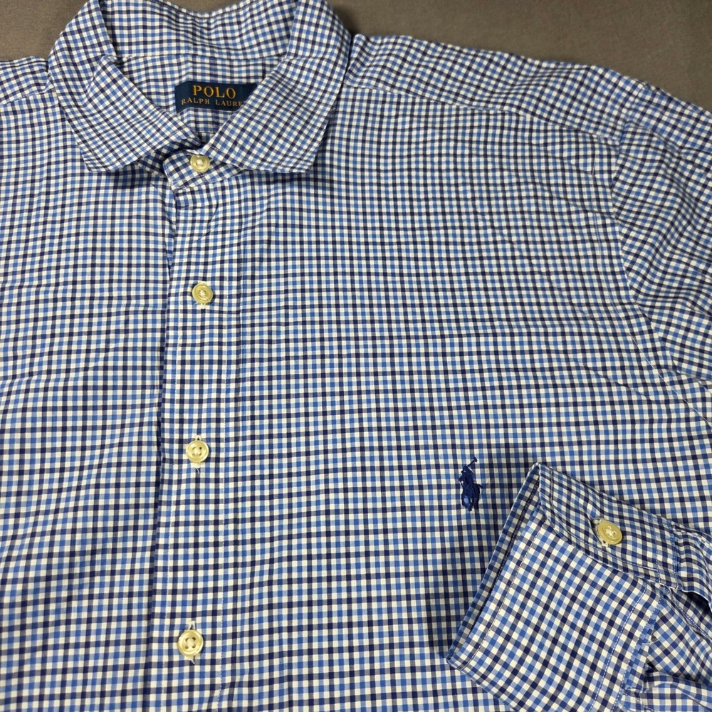 Polo Ralph Lauren Mens 2XB Big Blue Gingham Check Button Down Shirt Cotton